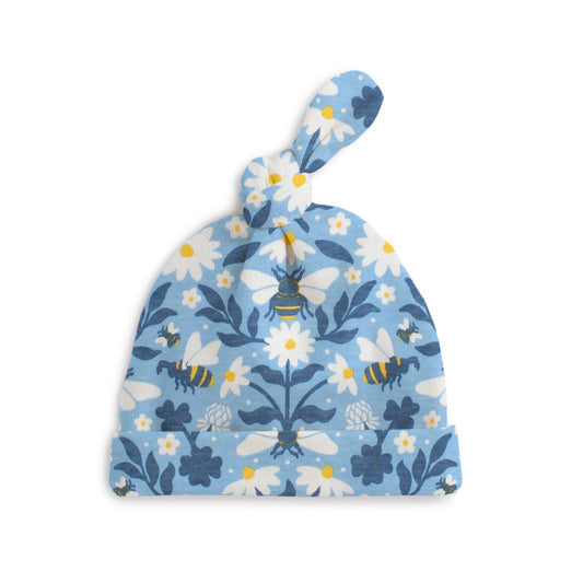 Knotted Baby Hat - Bees Blue