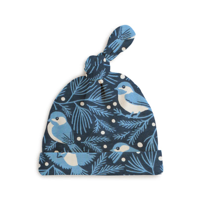 Knotted Baby Hat - Chickadees Navy & Blue
