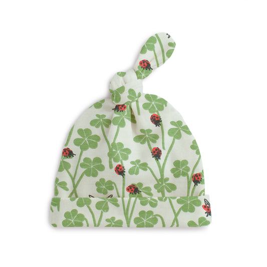 Knotted Baby Hat - Clover & Ladybugs Green