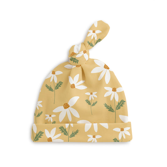 Knotted Baby Hat - Daisies Yellow