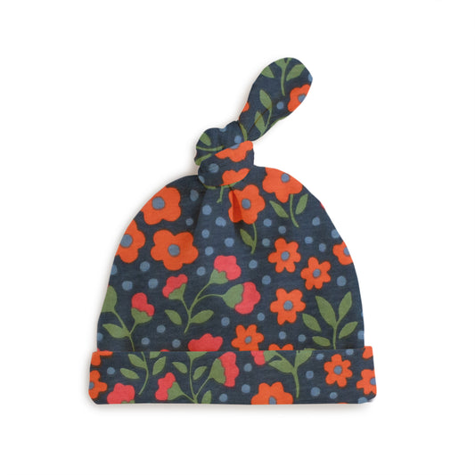 Knotted Baby Hat - Garden Blooms Navy