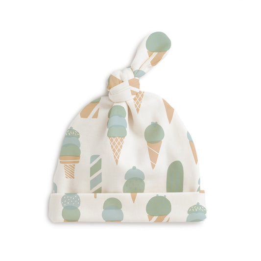 Knotted Baby Hat - Ice Cream Mint & Blue