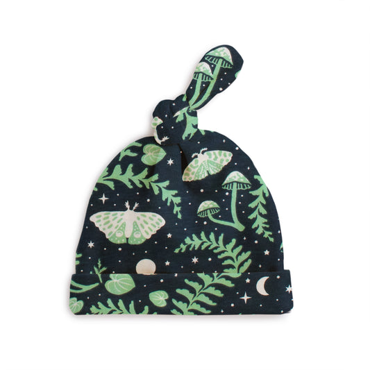 Knotted Baby Hat - Luna Moths Night Sky