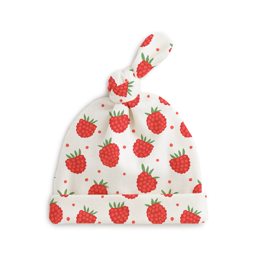 Knotted Baby Hat - Raspberries Natural