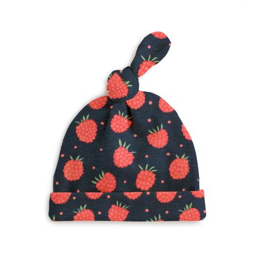 Knotted Baby Hat - Raspberries Night Sky