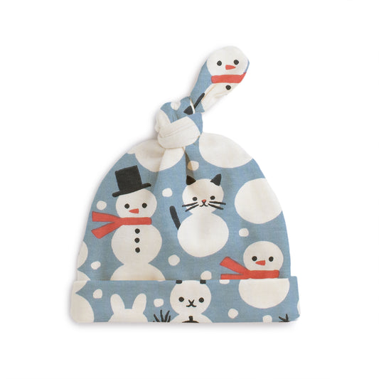 Knotted Baby Hat - Snow Creatures Blue