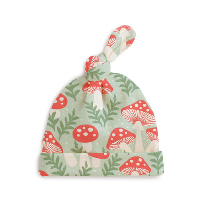 Knotted Baby Hat - Toadstools Green & Red