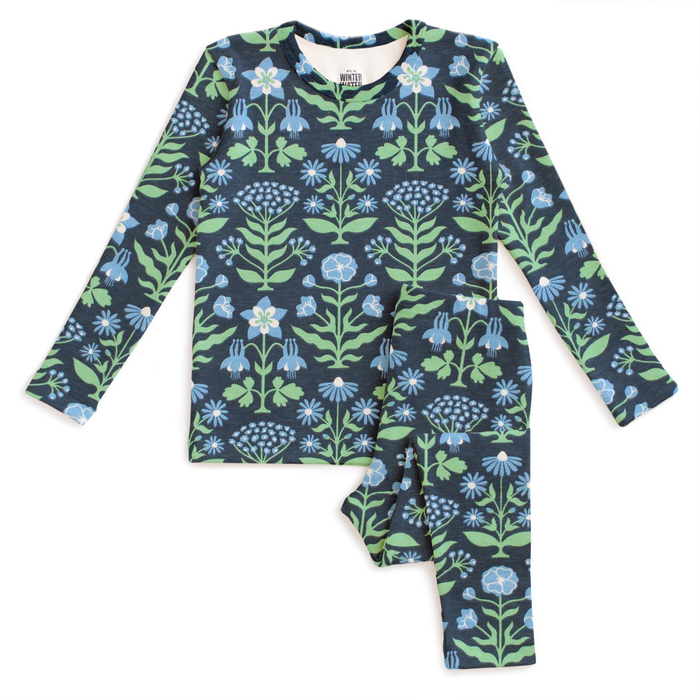 Kids Pajama Set - Blockprint Floral Blue & Green