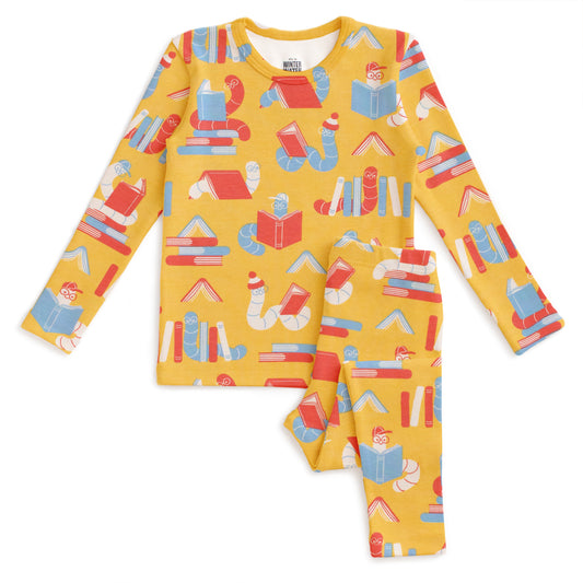 Kids Pajama Set - Bookworms Yellow