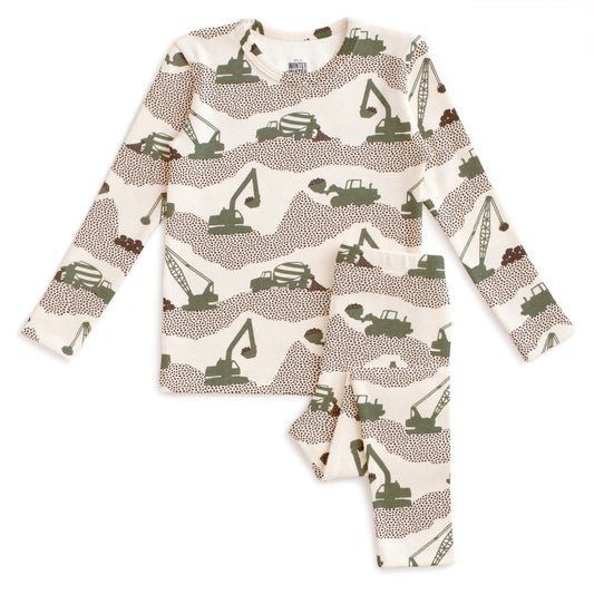 Kids Pajama Set - Construction Forest Green