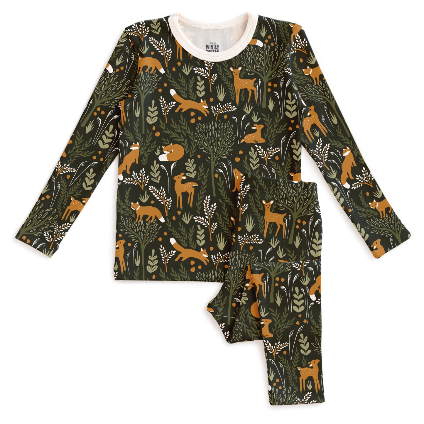 Kids Pajama Set - Deer & Foxes Dark Green