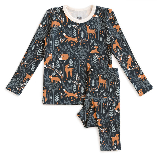 Kids Pajama Set - Deer & Foxes Night Sky