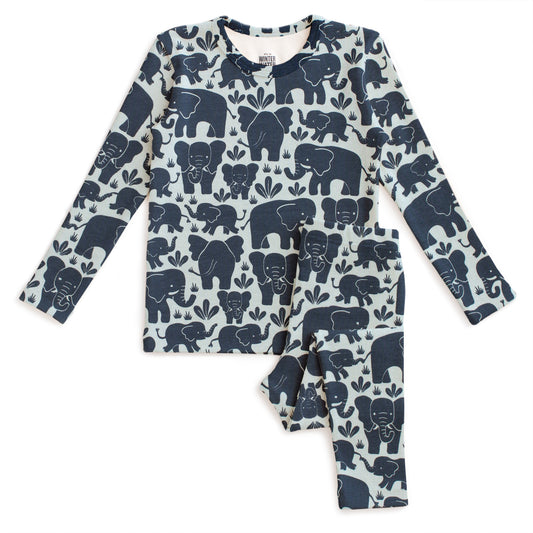 Kids Pajama Set - Elephant Herd Navy
