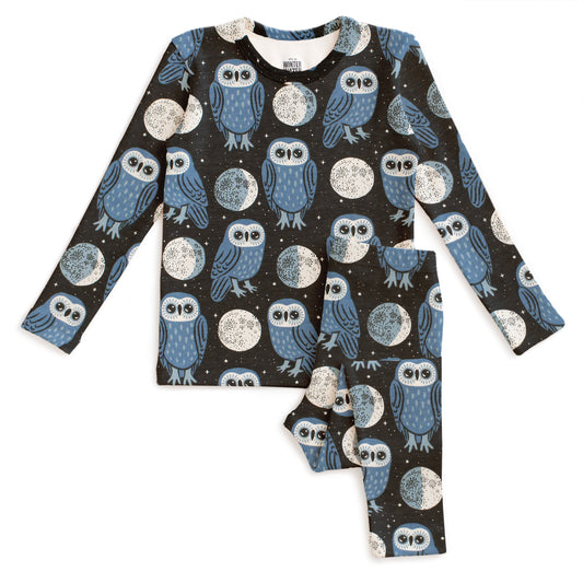 Kids Pajama Set - Midnight Owls Charcoal & Blue