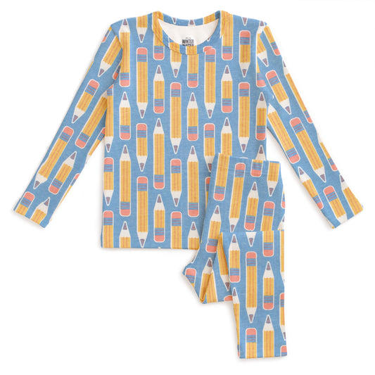 Kids Pajama Set - Pencils Blue