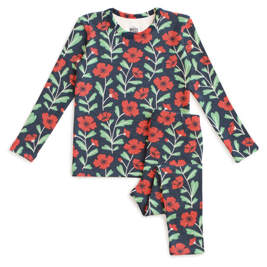 Kids Pajama Set - Poppies Navy