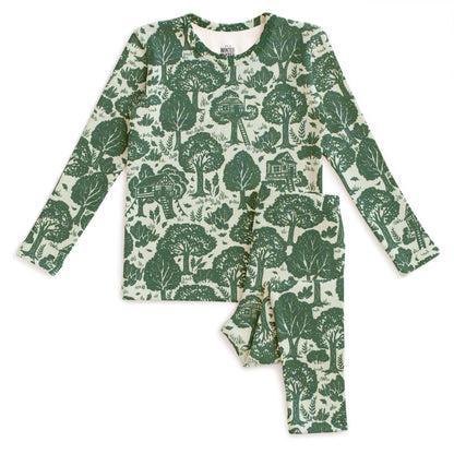 Kids Pajama Set - Treehouses Green