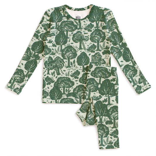 Kids Pajama Set - Treehouses Green