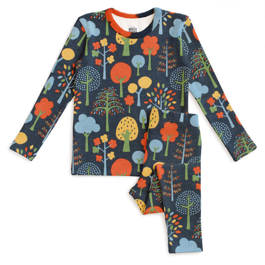 Kids Pajama Set - Trees Navy & Green