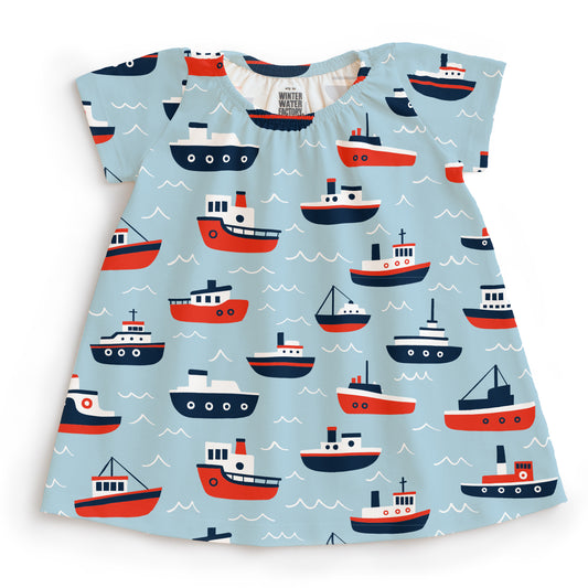 Lily Baby Dress - Tugboats Pale Blue