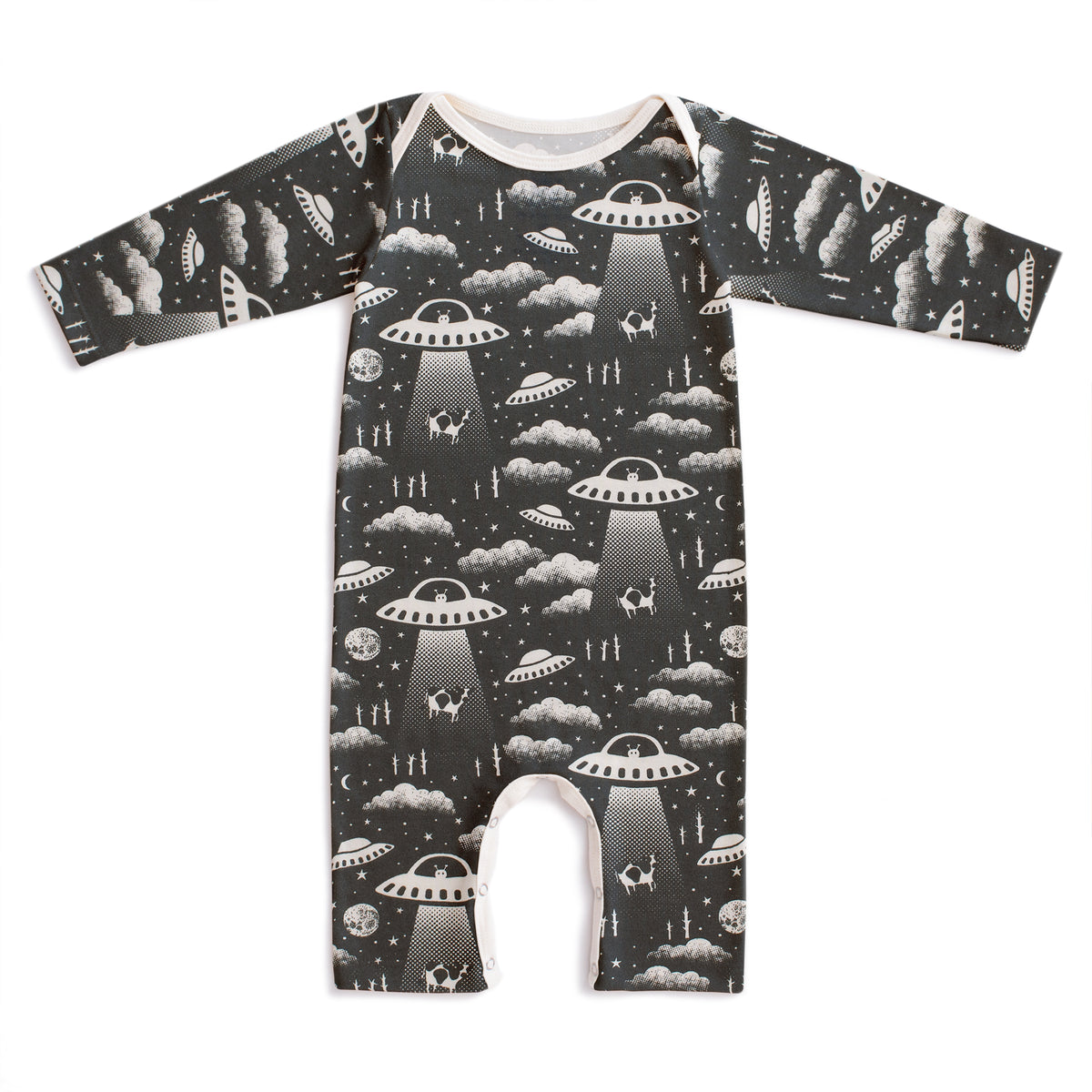 Long-Sleeve Romper - Aliens Charcoal