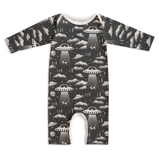 Long-Sleeve Romper - Aliens Charcoal