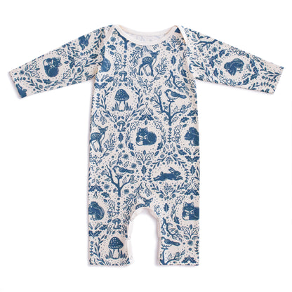 Long-Sleeve Romper - Animal Tapestry Delft Blue