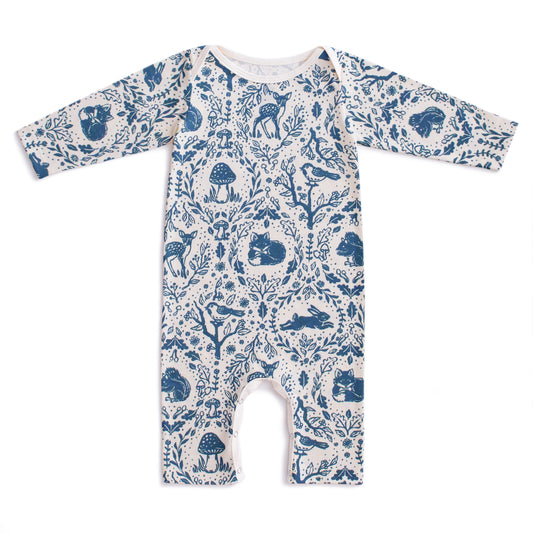 Long-Sleeve Romper - Animal Tapestry Delft Blue