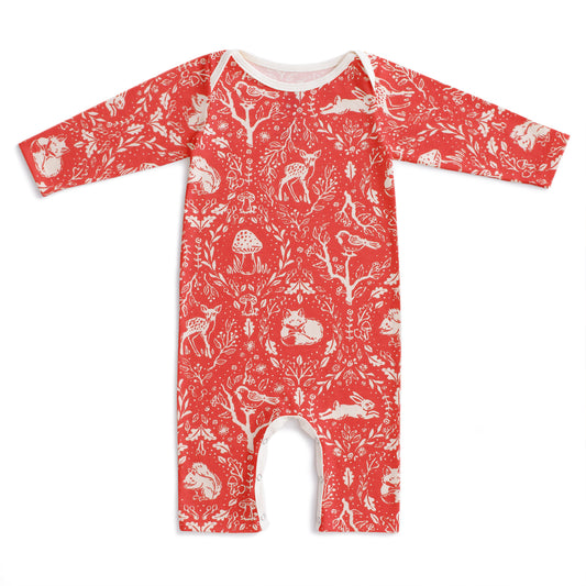 Long-Sleeve Romper - Animal Tapestry Red