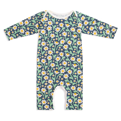 Long-Sleeve Romper - Bold Daisies Navy