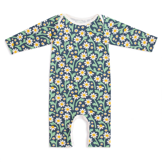Long-Sleeve Romper - Bold Daisies Navy