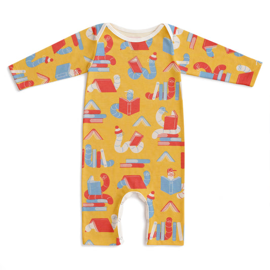 Long-Sleeve Romper - Bookworms Yellow