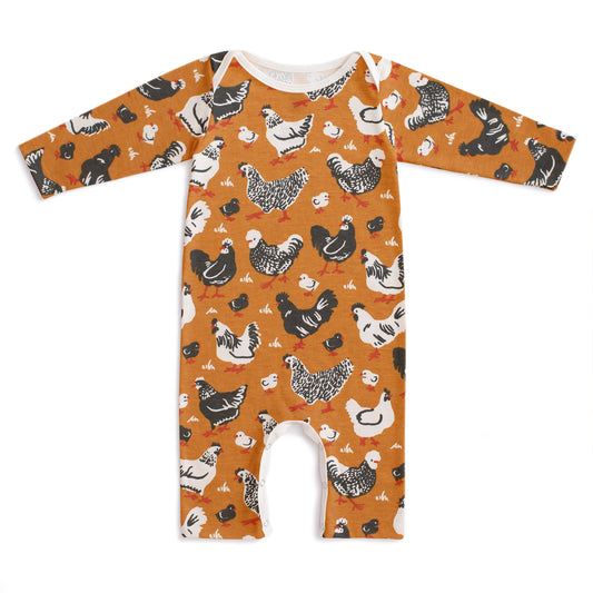 Long-Sleeve Romper - Chicken Family Gold