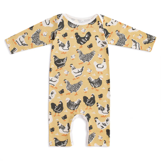Long-Sleeve Romper - Chicken Family Yellow