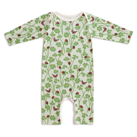 Long-Sleeve Romper - Clover & Ladybugs Green
