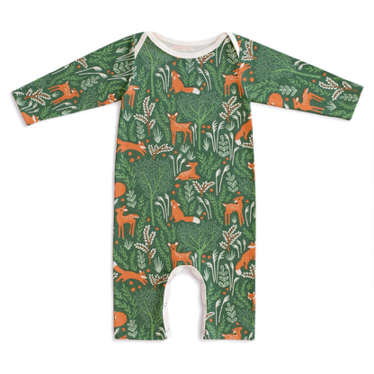 Long-Sleeve Romper - Deer & Foxes Green