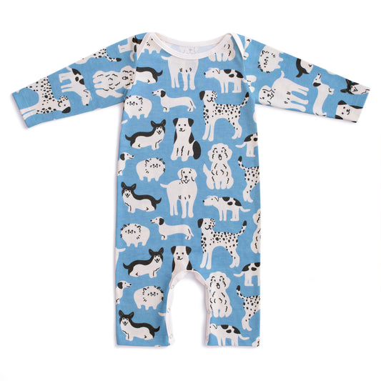 Long-Sleeve Romper - Dog Parade Blue
