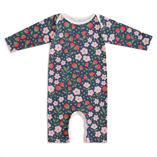 Long-Sleeve Romper - Garden Blooms Navy & Pink