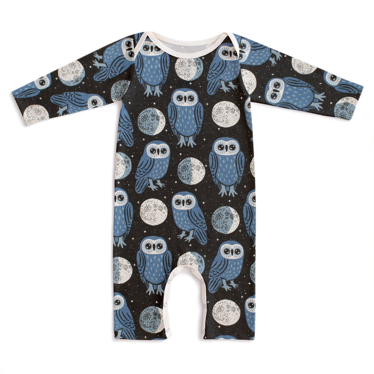 Long-Sleeve Romper - Midnight Owls Charcoal & Blue