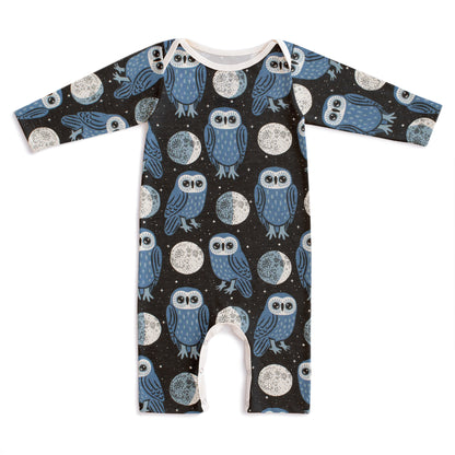 Long-Sleeve Romper - Midnight Owls Charcoal & Blue