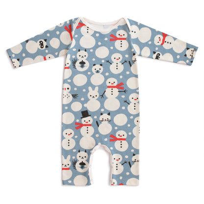 Long-Sleeve Romper - Snow Creatures Blue