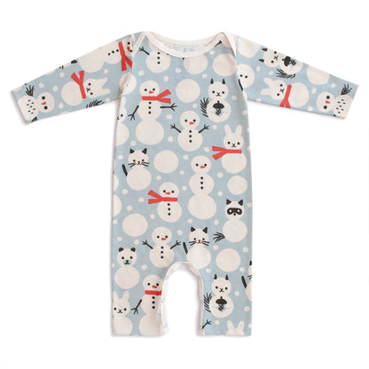 Long-Sleeve Romper - Snow Creatures Sky Blue