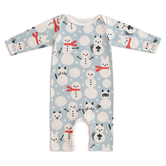 Long-Sleeve Romper - Snow Creatures Sky Blue