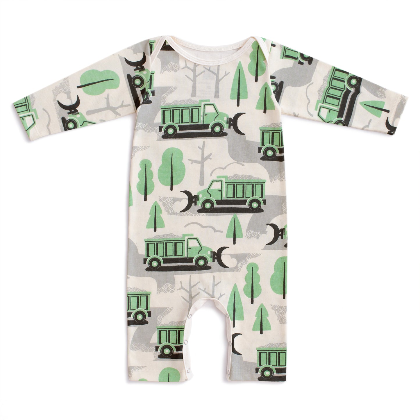 Long-Sleeve Romper - Snow Plows Green