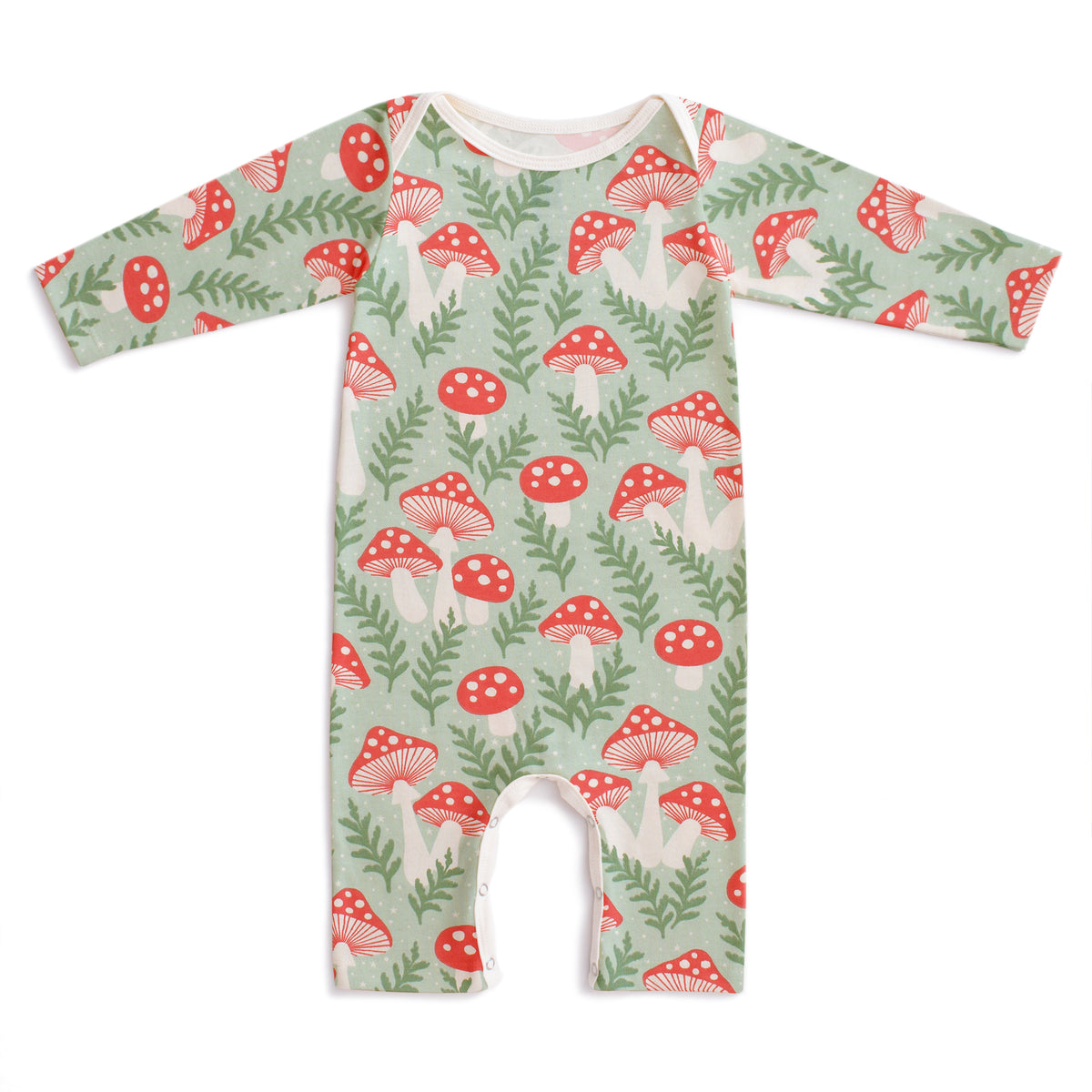 Long-Sleeve Romper - Toadstools Green & Red