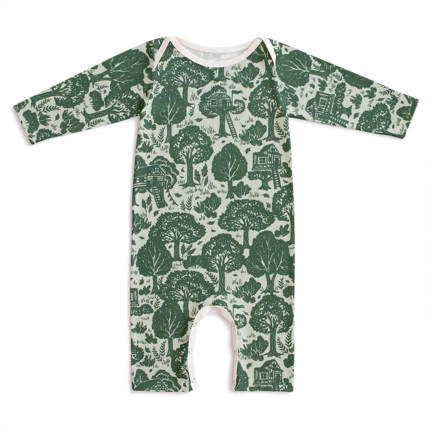 Long-Sleeve Romper - Treehouses Green