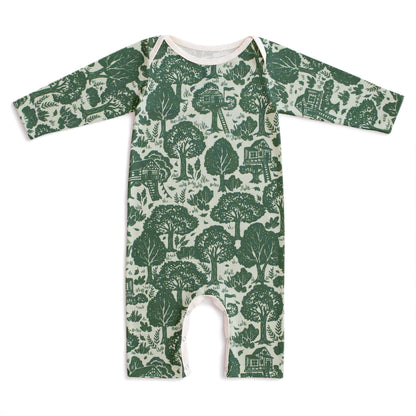 Long-Sleeve Romper - Treehouses Green