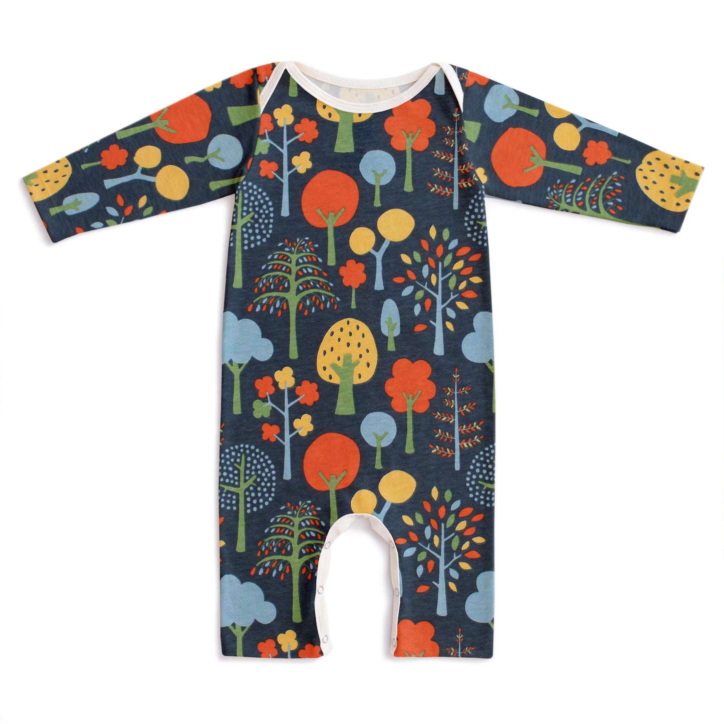 Long-Sleeve Romper - Trees Navy & Green