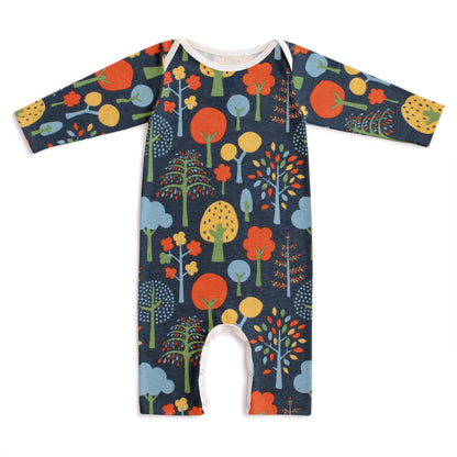 Long-Sleeve Romper - Trees Navy & Green