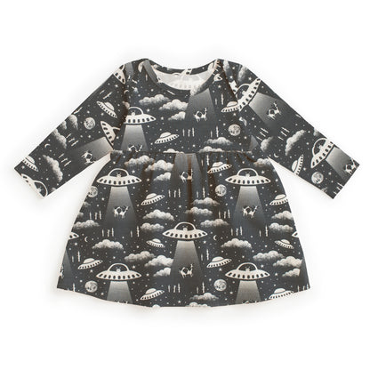 Lausanne Baby Dress - Aliens Charcoal